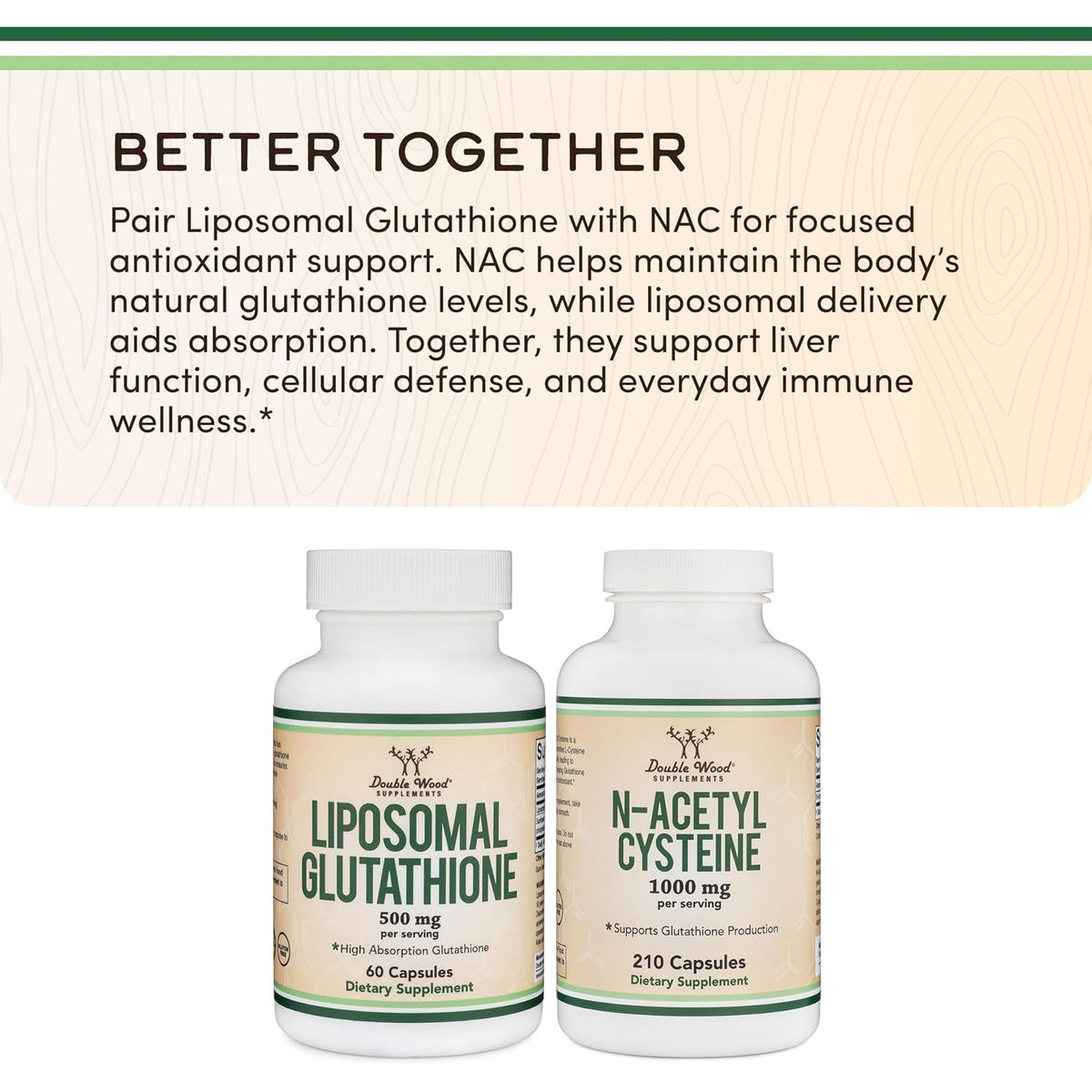 Double Wood Glutatión Liposomal 500 mg 60 Cápsulas