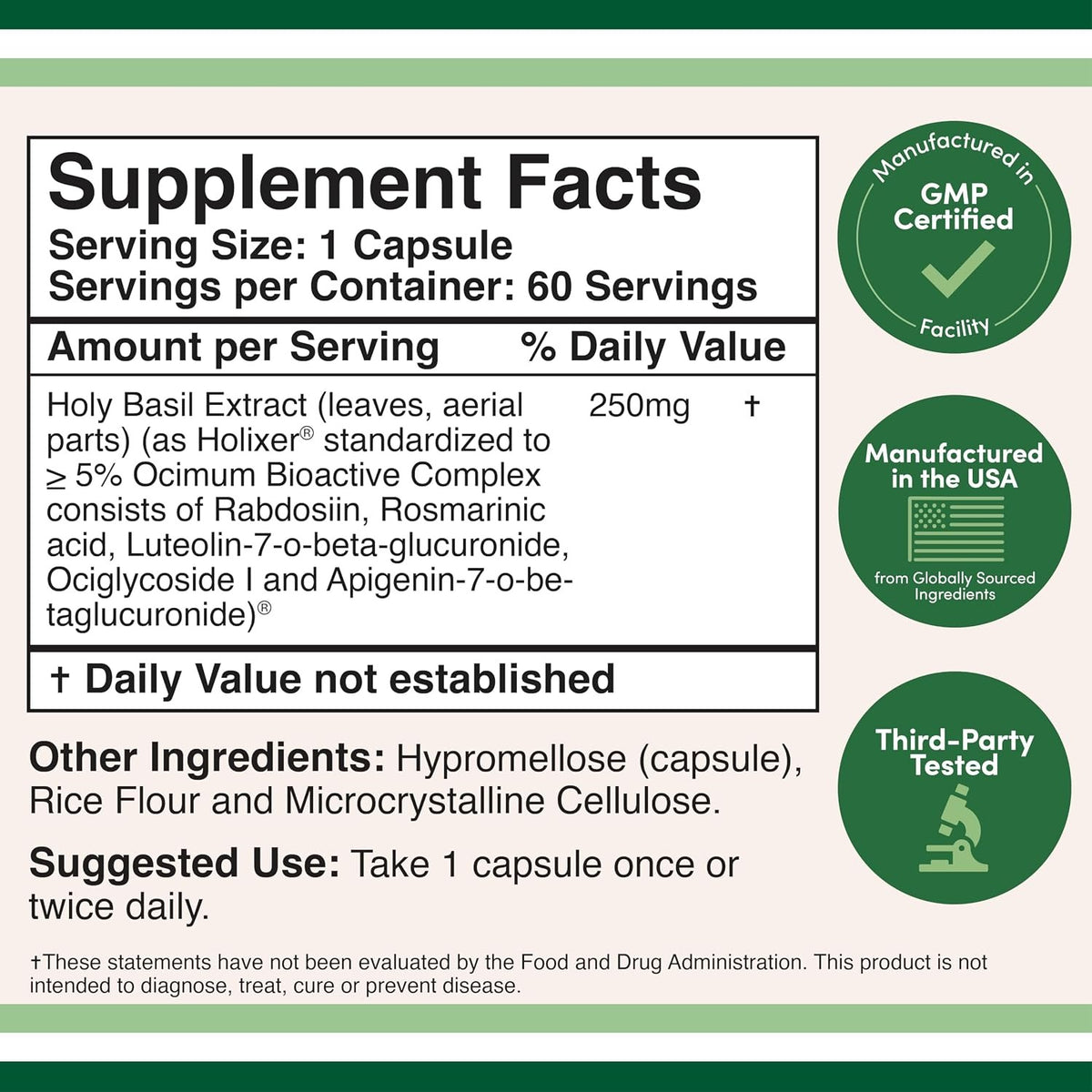 Double Wood Albahaca Sagrada Tulsi Holixer 250 mg 60 Cápsulas