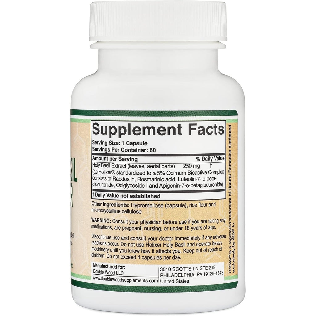 Double Wood Albahaca Sagrada Tulsi Holixer 250 mg 60 Cápsulas