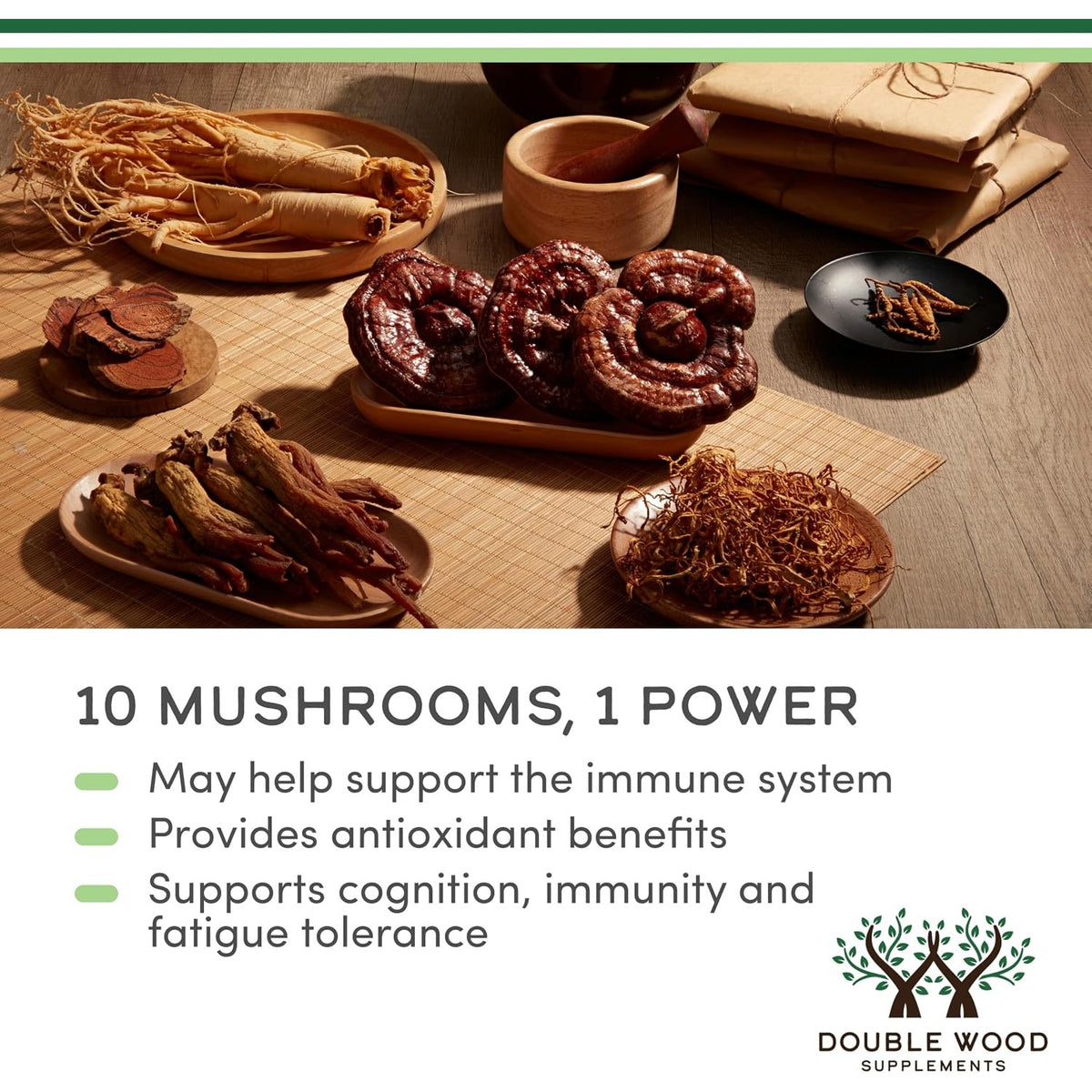 Double Wood Mushroom Max Mezcla de 10 Hongos 1000 mg 120 Cápsulas