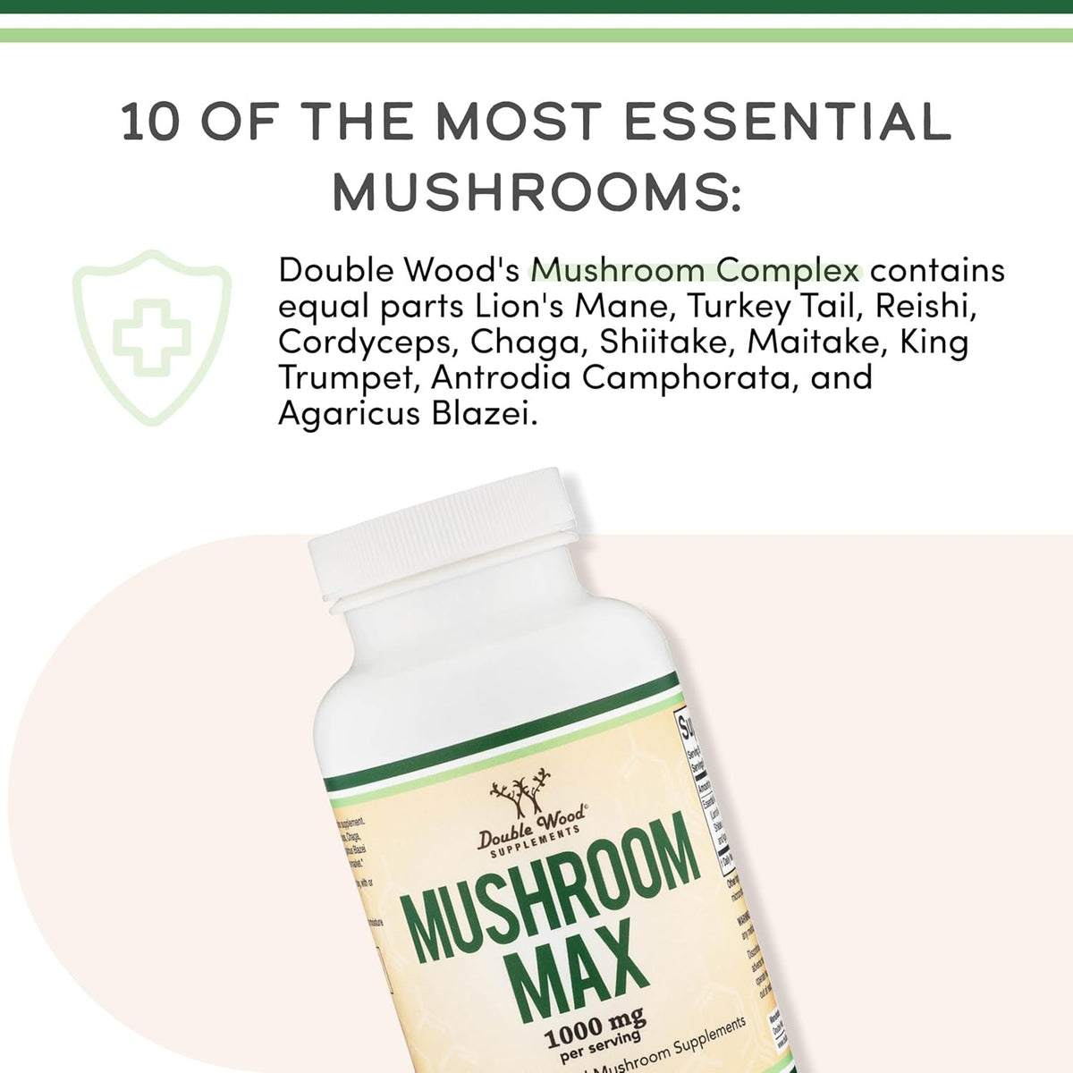Double Wood Mushroom Max Mezcla de 10 Hongos 1000 mg 120 Cápsulas