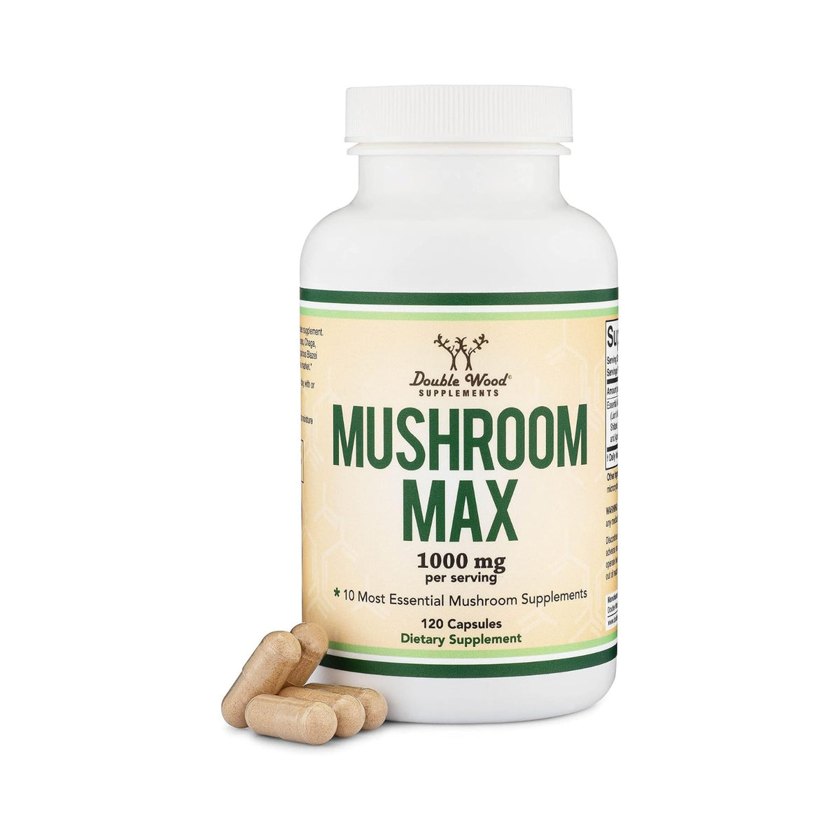 Double Wood Mushroom Max Mezcla de 10 Hongos 1000 mg 120 Cápsulas
