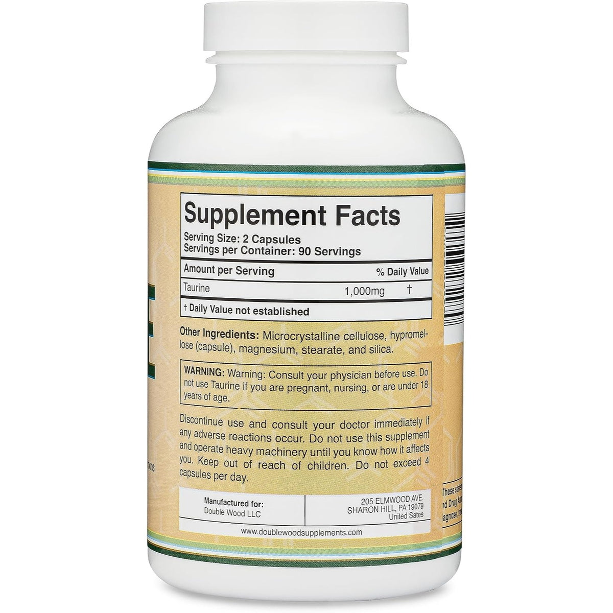 Double Wood L-Taurina 1000 mg 180 Cápsulas