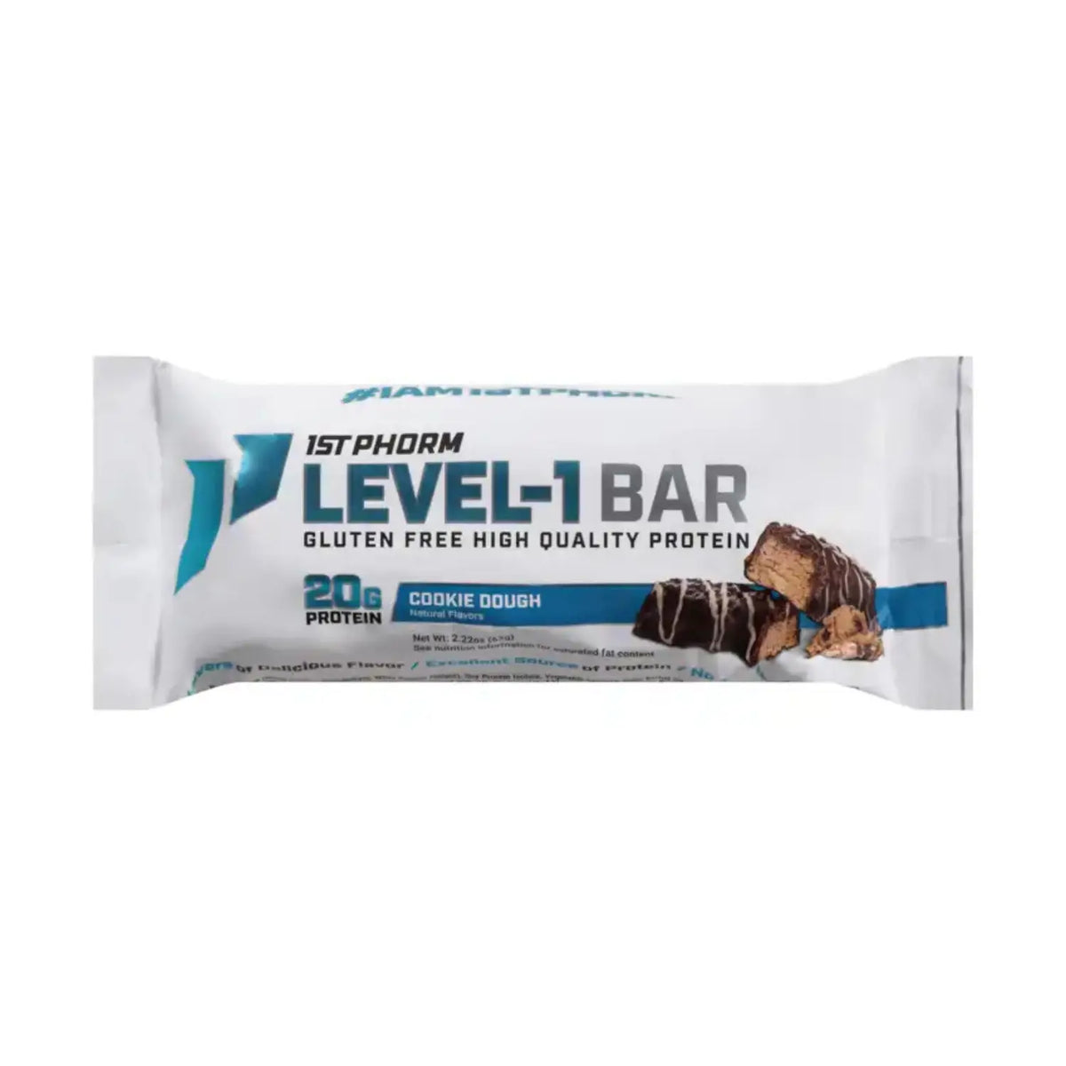1st Phorm Level-1 Barra de Proteína 63 g, Sabor Chocolate Chip Cookie Dough, Caja con 15 Piezas