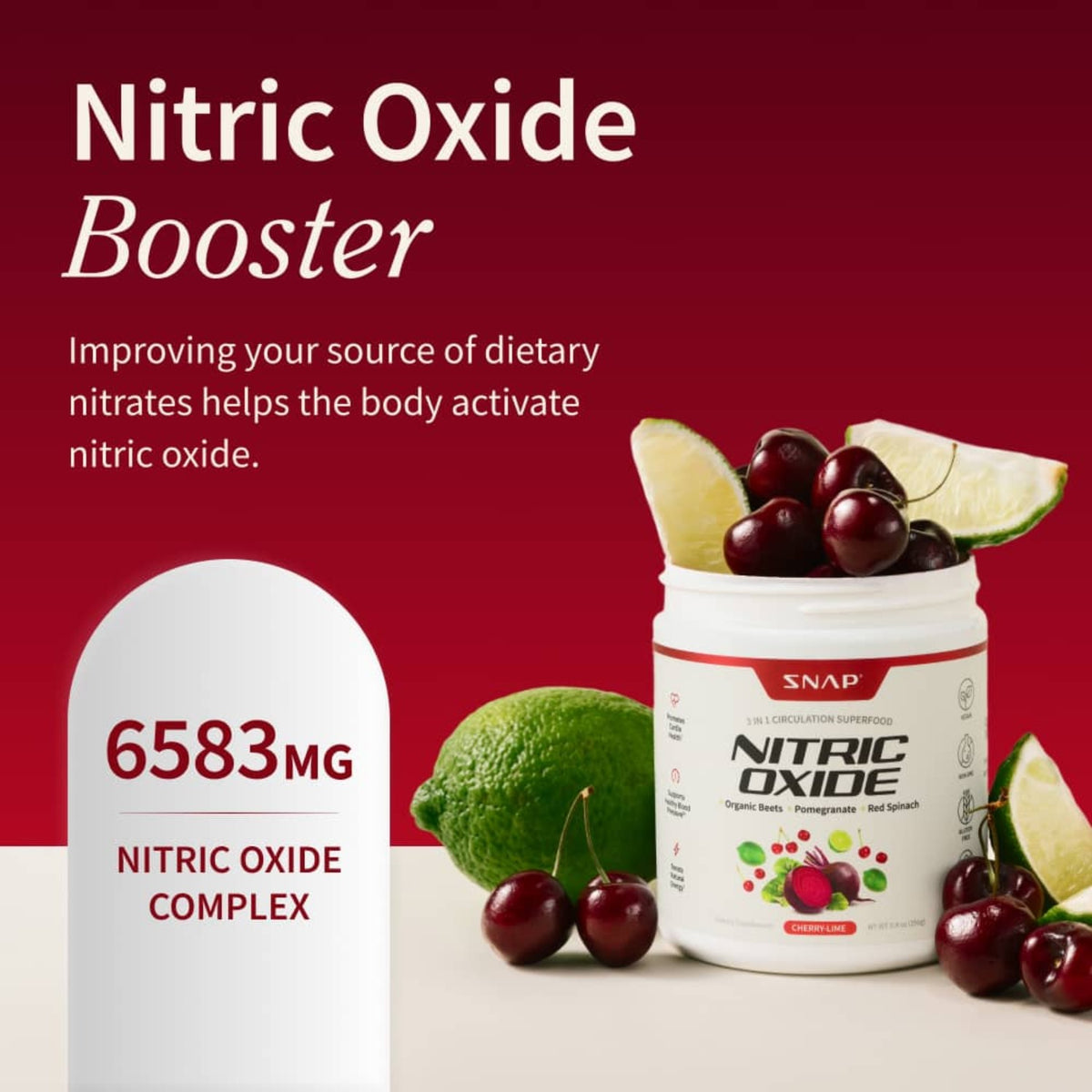 Snap Supplements Nitric Oxide Organic Beets Polvo 250 g Cereza Lima