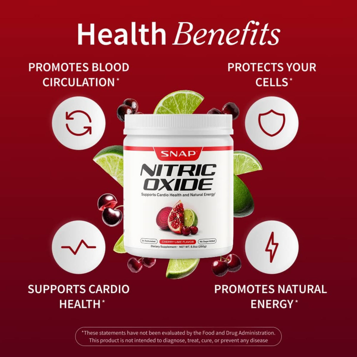 Snap Supplements Nitric Oxide Organic Beets Polvo 250 g Cereza Lima