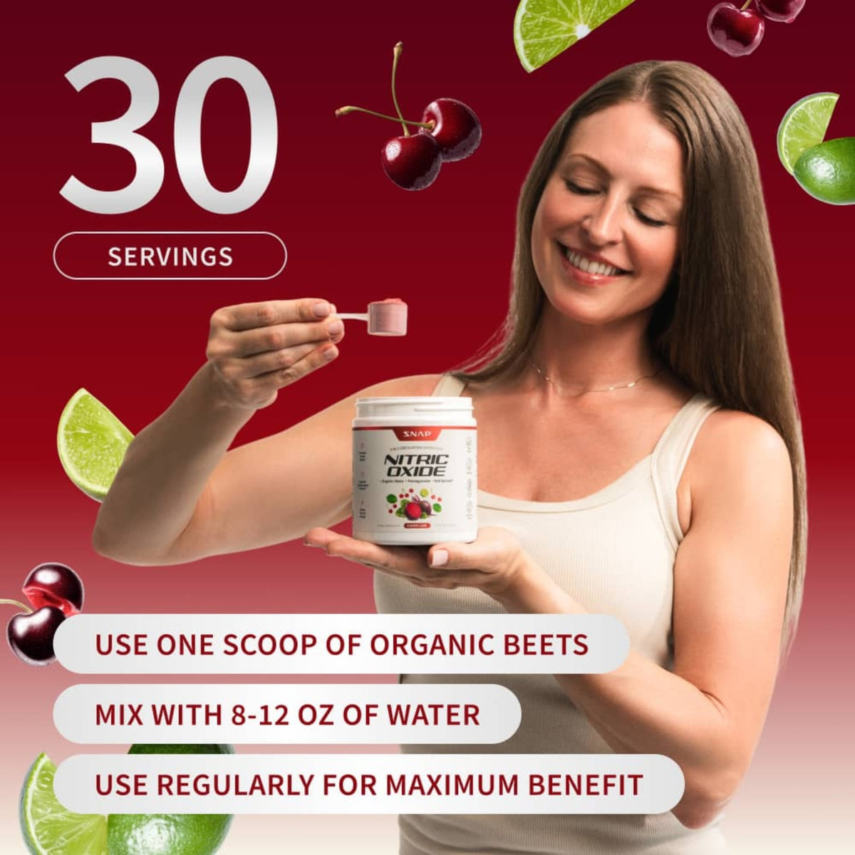 Snap Supplements Nitric Oxide Organic Beets Polvo 250 g Cereza Lima