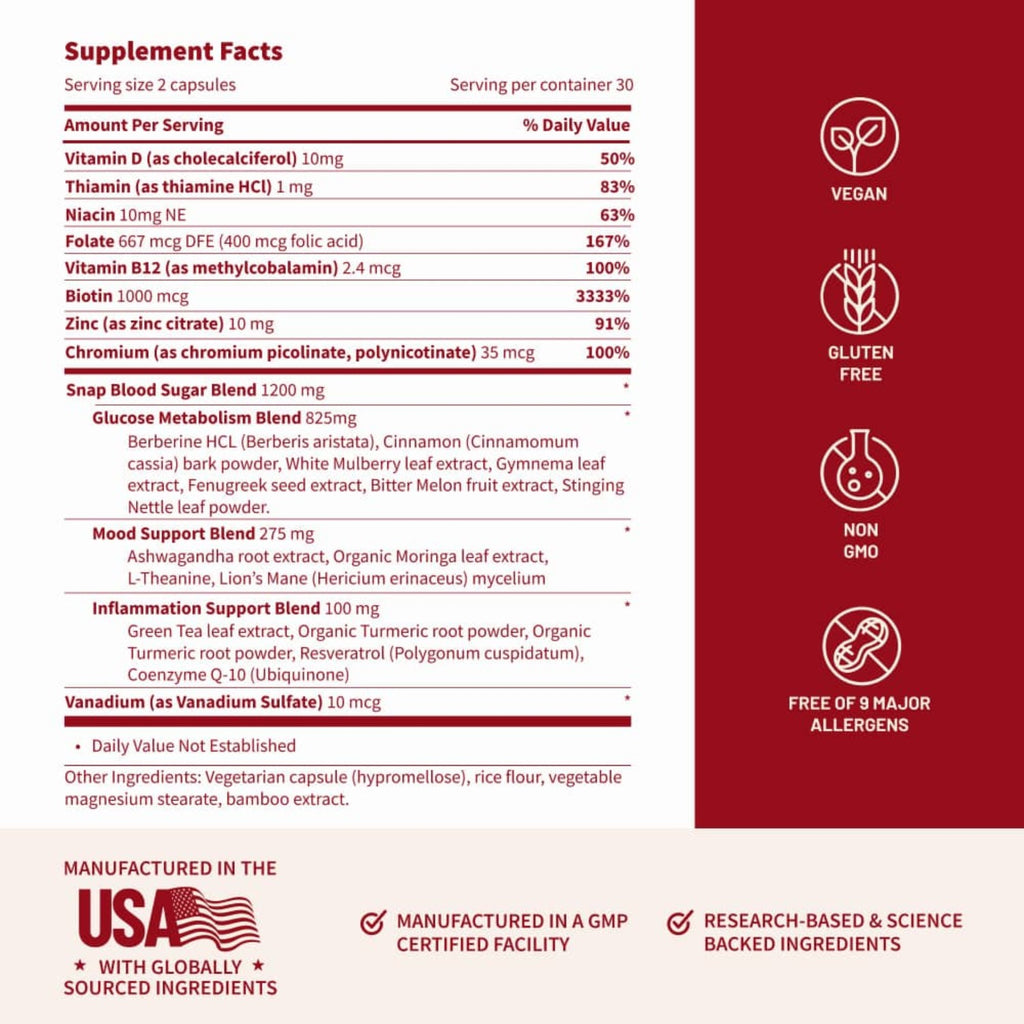 Snap Supplements Blood Sugar 60 Cápsulas