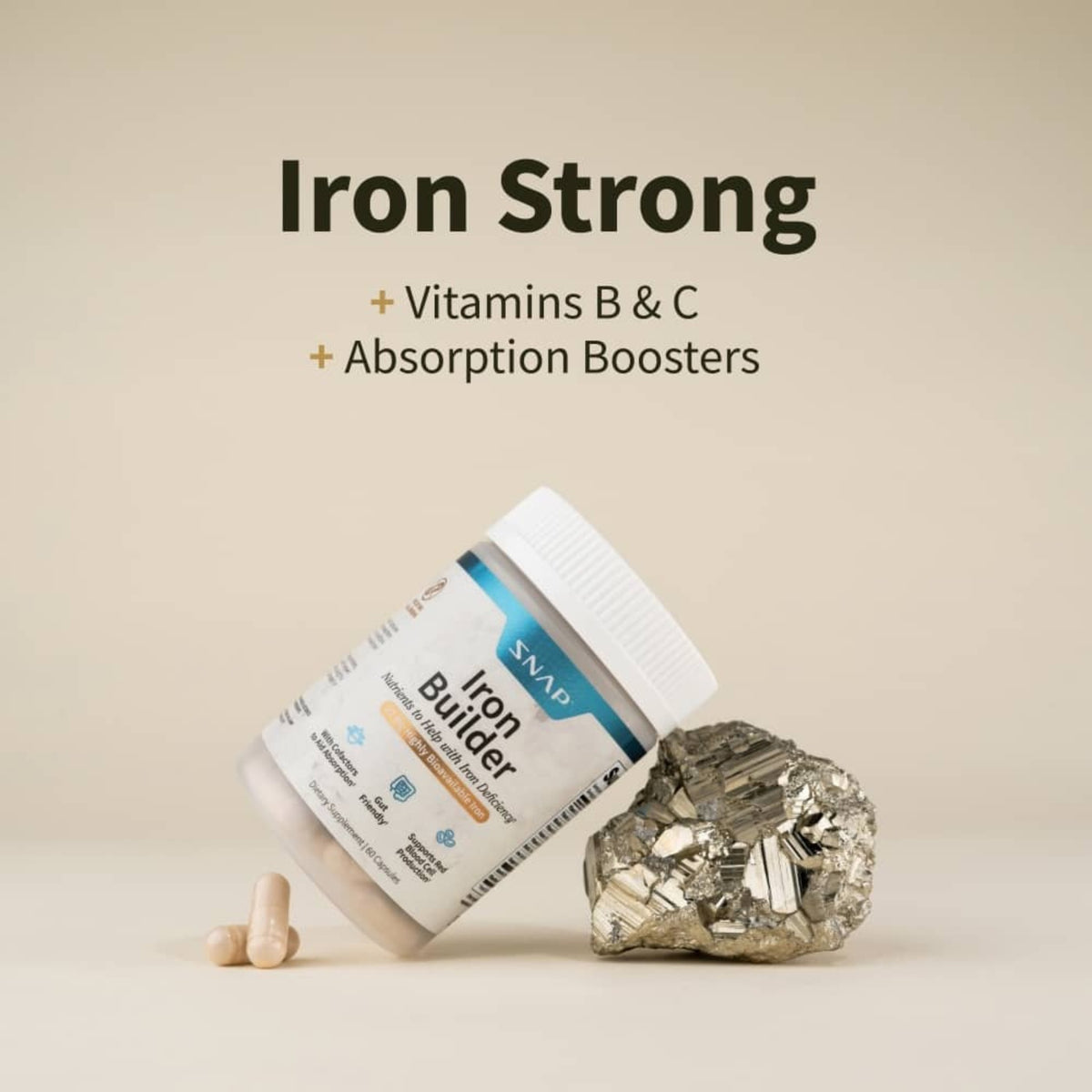 Snap Supplements Iron Builder Hierro con Vitaminas B y C 60 Cápsulas Vegetales