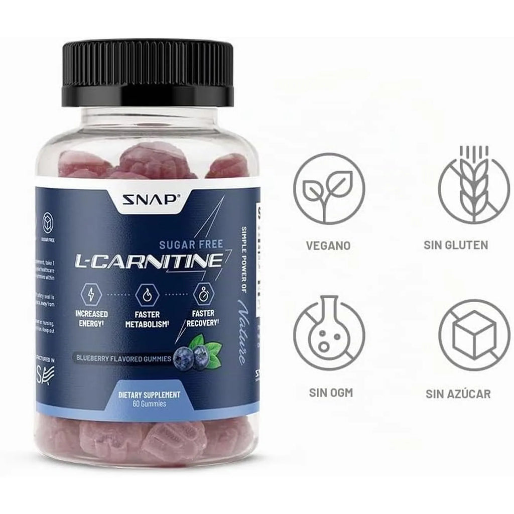 Snap supplements Tartrato de L-carnitina, 60 gomitas sin azúcar
