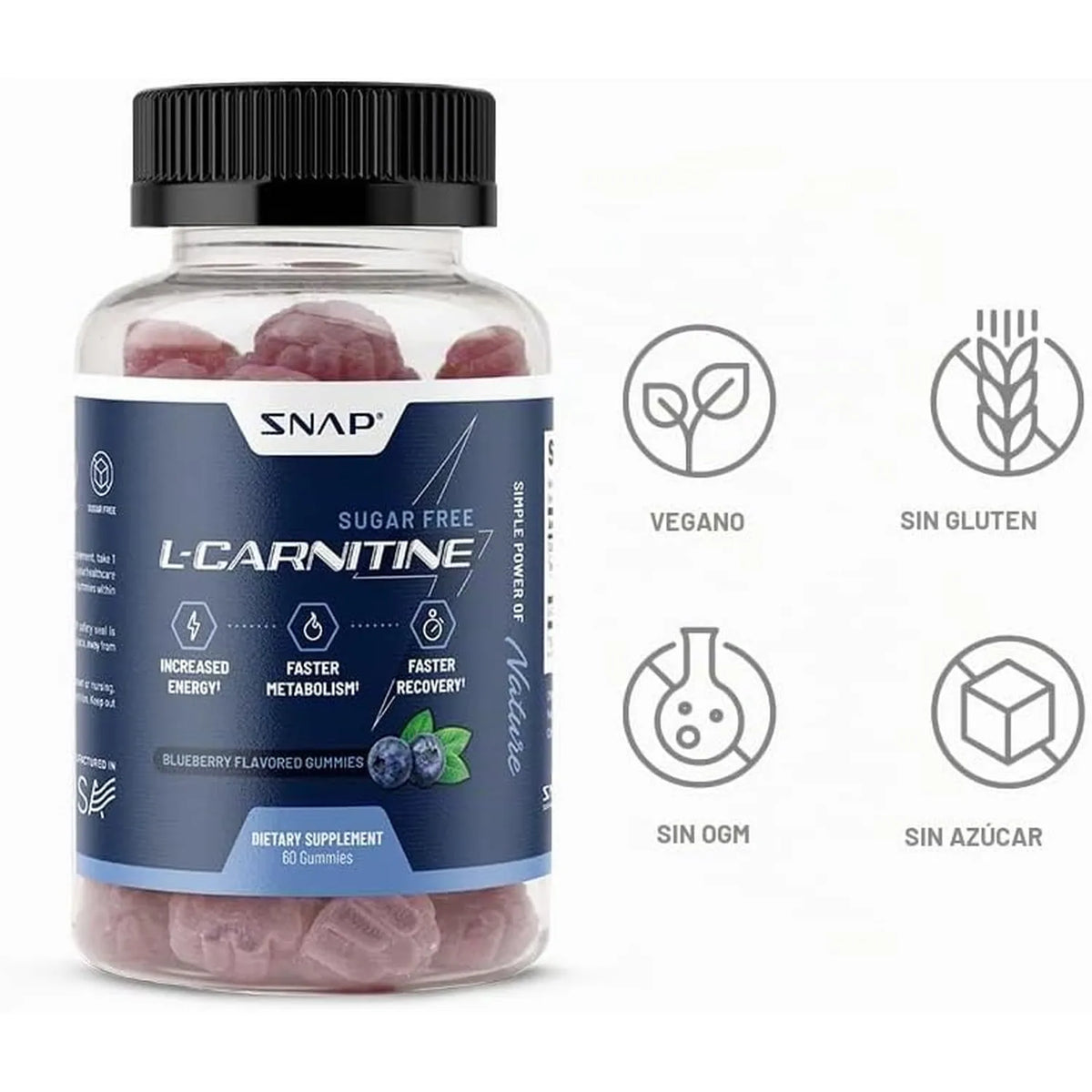 Snap supplements Tartrato de L-carnitina, 60 gomitas sin azúcar