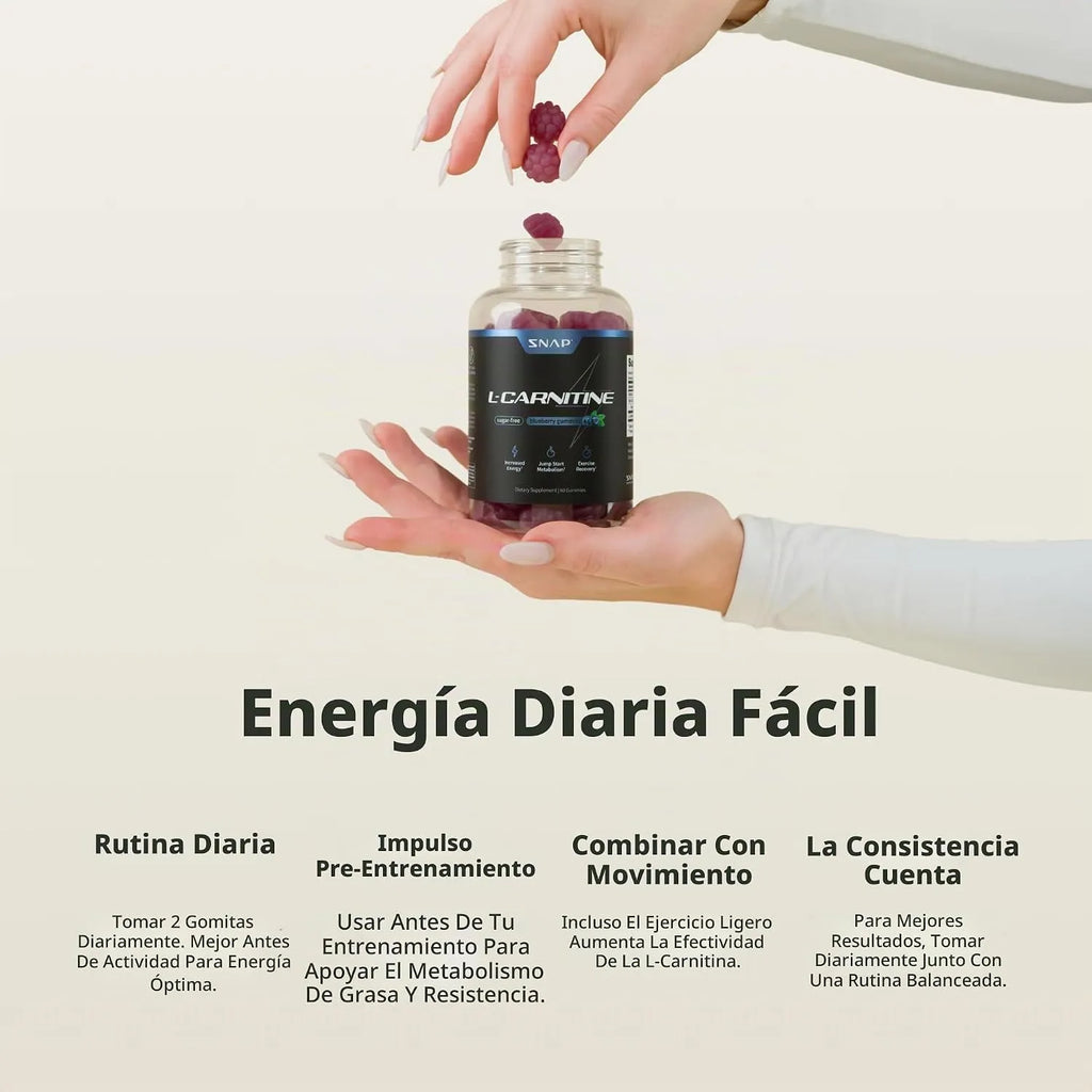 Snap supplements Tartrato de L-carnitina, 60 gomitas sin azúcar