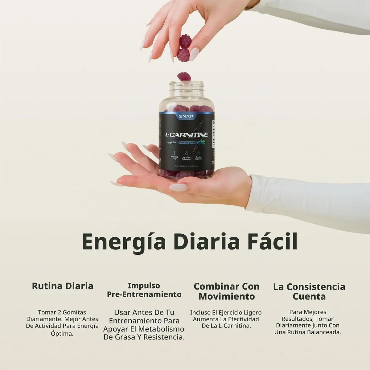 Snap supplements Tartrato de L-carnitina, 60 gomitas sin azúcar