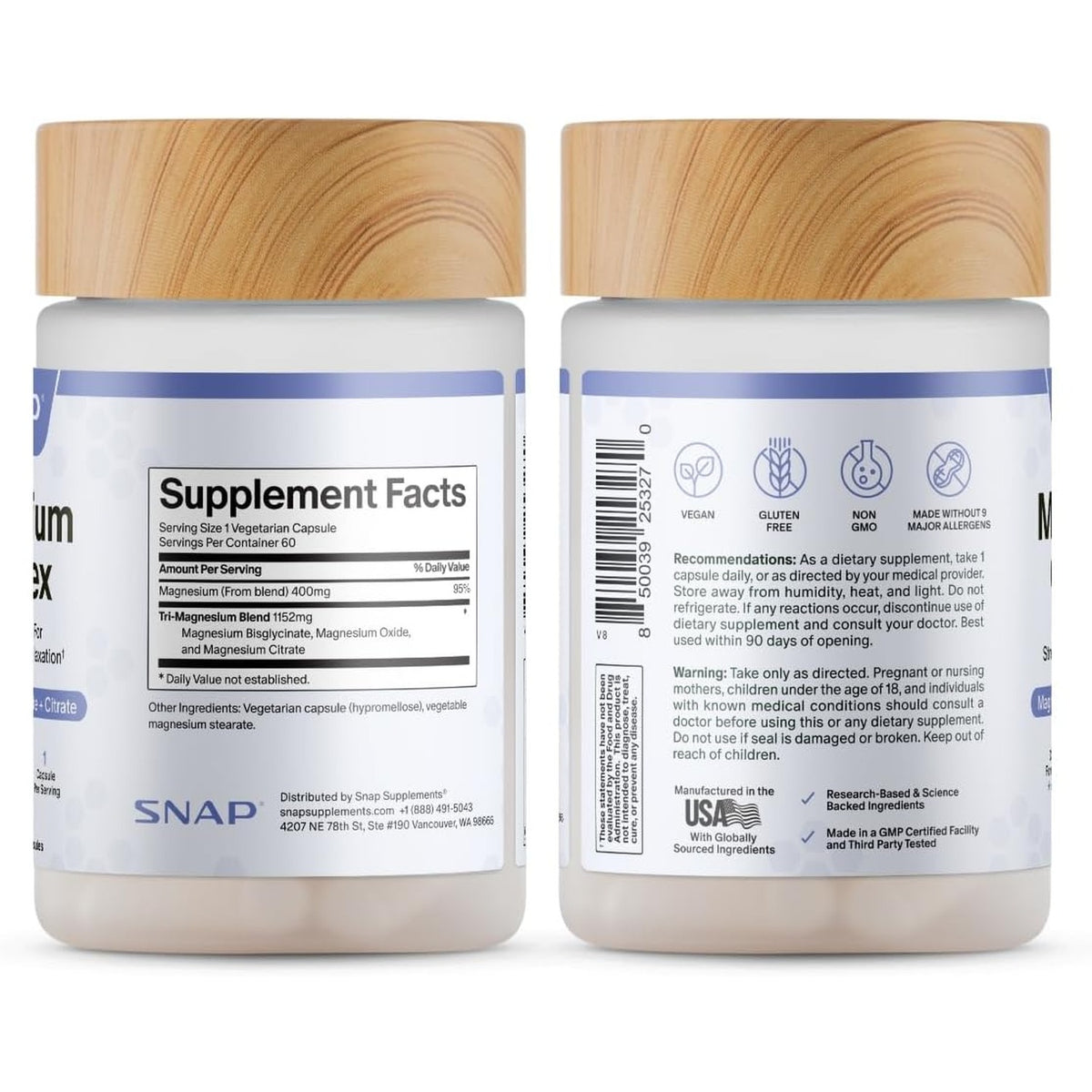 Snap Supplements Complejo de Magnesio 60 Cápsulas