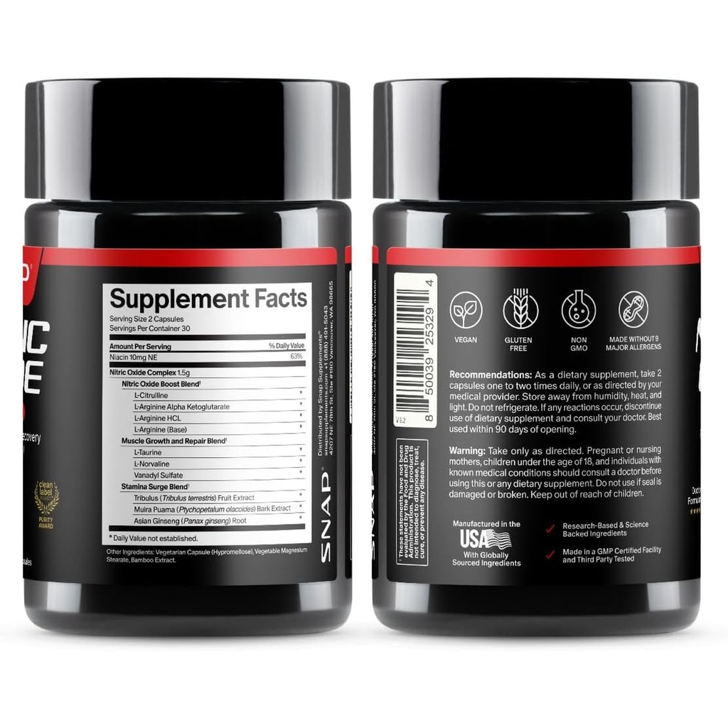 Snap Supplements Potenciador de Óxido Nítrico 60 Cápsulas
