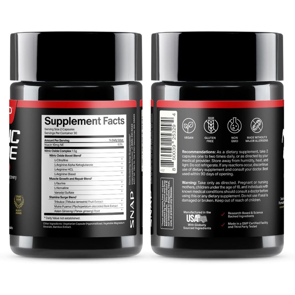 Snap Supplements Potenciador de Óxido Nítrico 60 Cápsulas