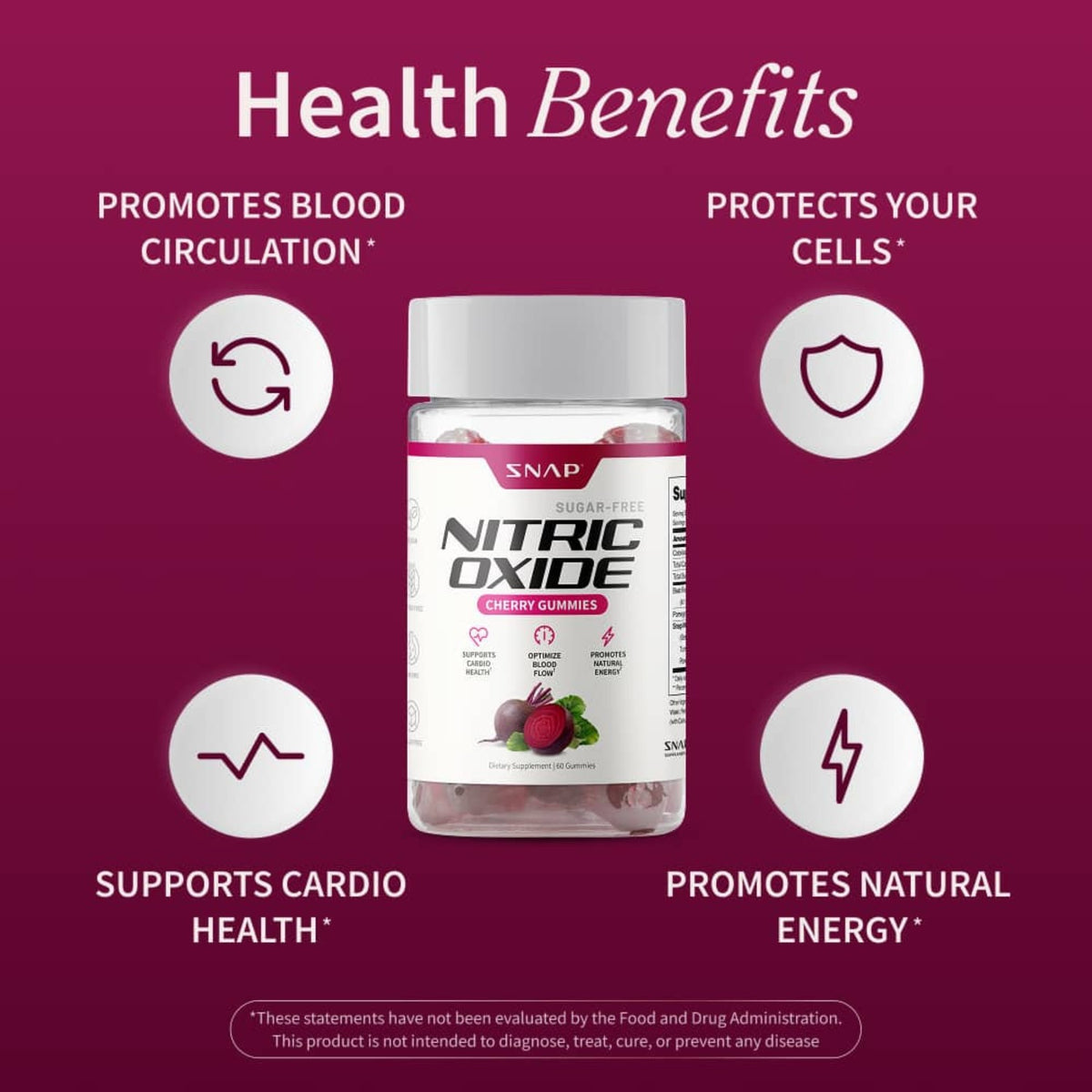 Snap Supplements Nitric Oxide Betabel sin Azúcar 60 Gomitas Cereza
