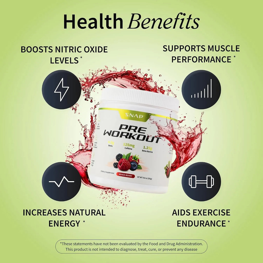 Snap supplements Polvo de remolacha pre-entrenamiento 8.8oz