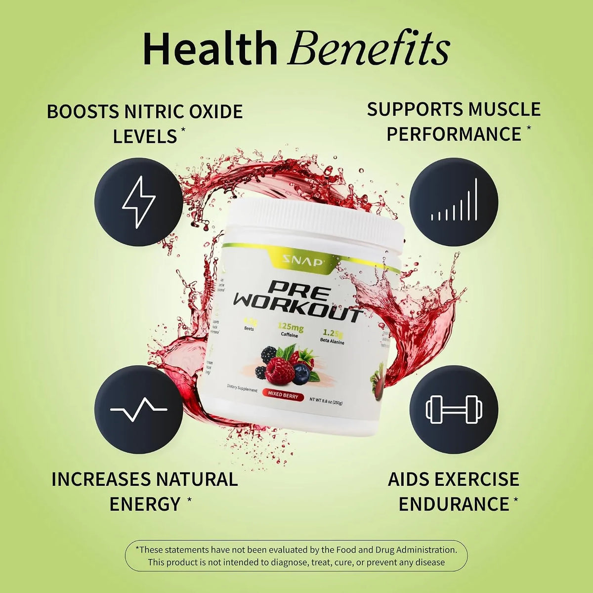 Snap supplements Polvo de remolacha pre-entrenamiento 8.8oz