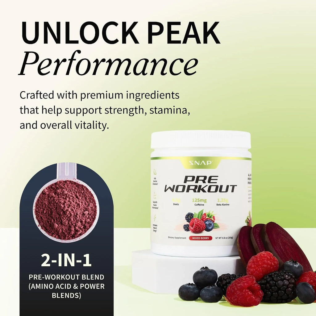 Snap supplements Polvo de remolacha pre-entrenamiento 8.8oz