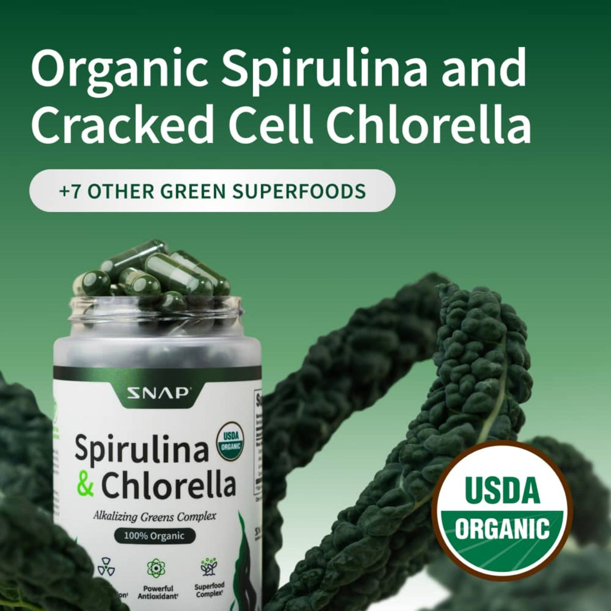 Snap Supplements Spirulina + Chlorella 120 Cápsulas Vegetales