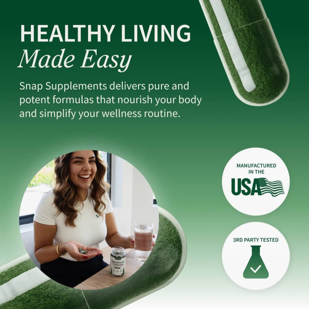 Snap Supplements Spirulina + Chlorella 120 Cápsulas Vegetales