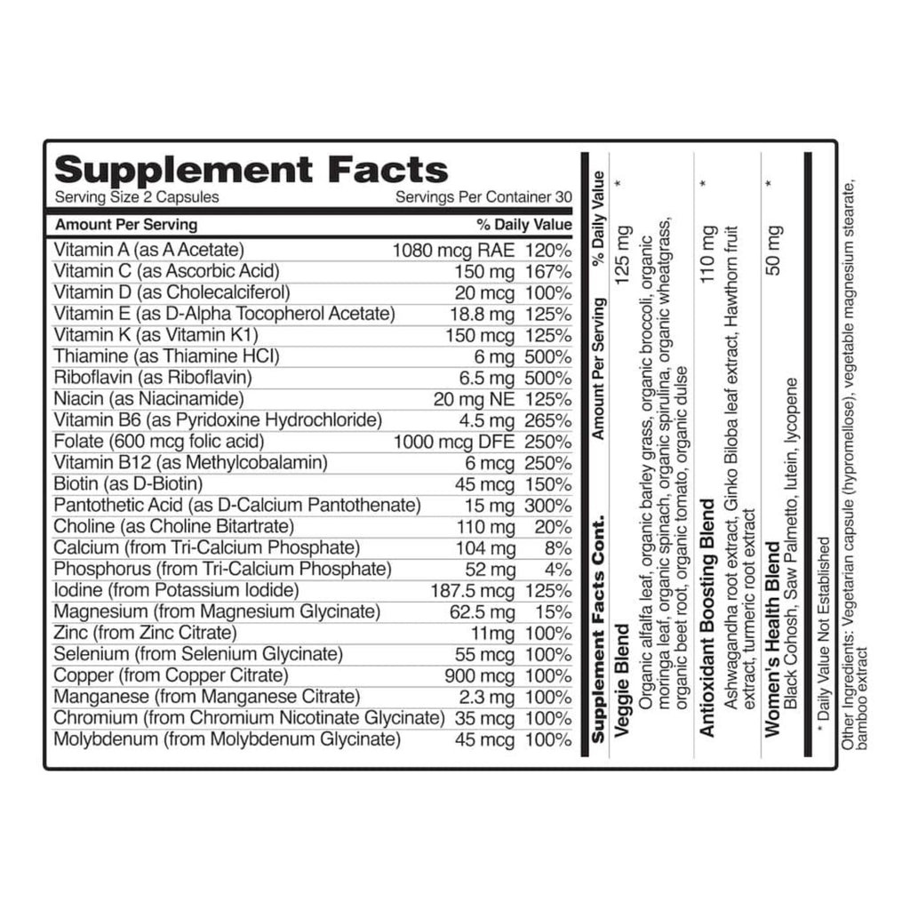 Snap Supplements Multivitamínico Diario para Mujer 60 Cápsulas Vegetales