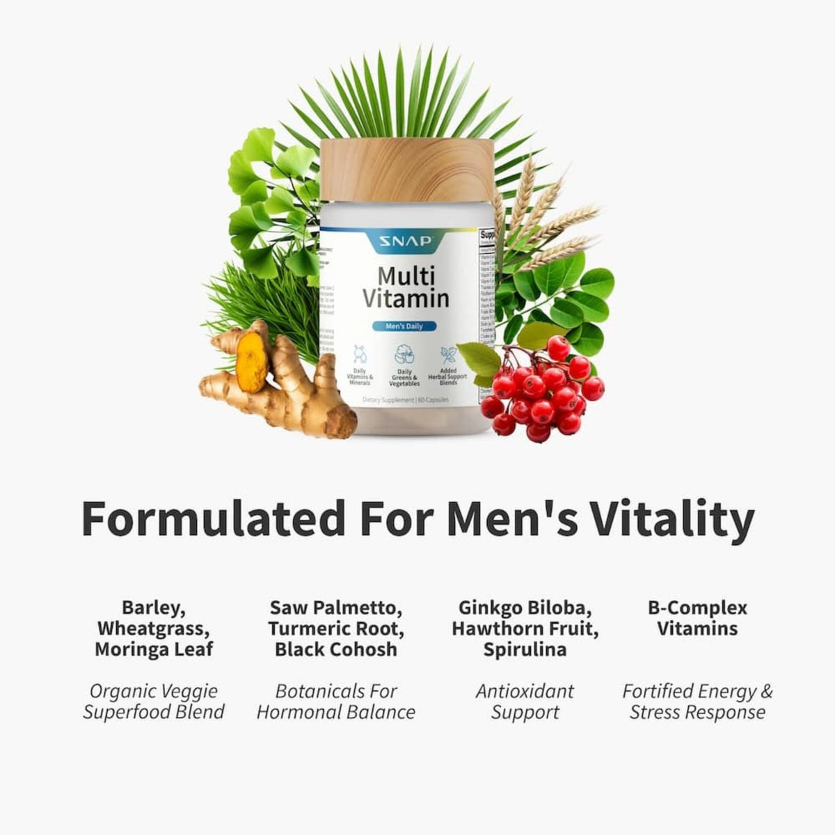 Snap Supplements Multivitamínico Diario para Hombre 60 Cápsulas Vegetales