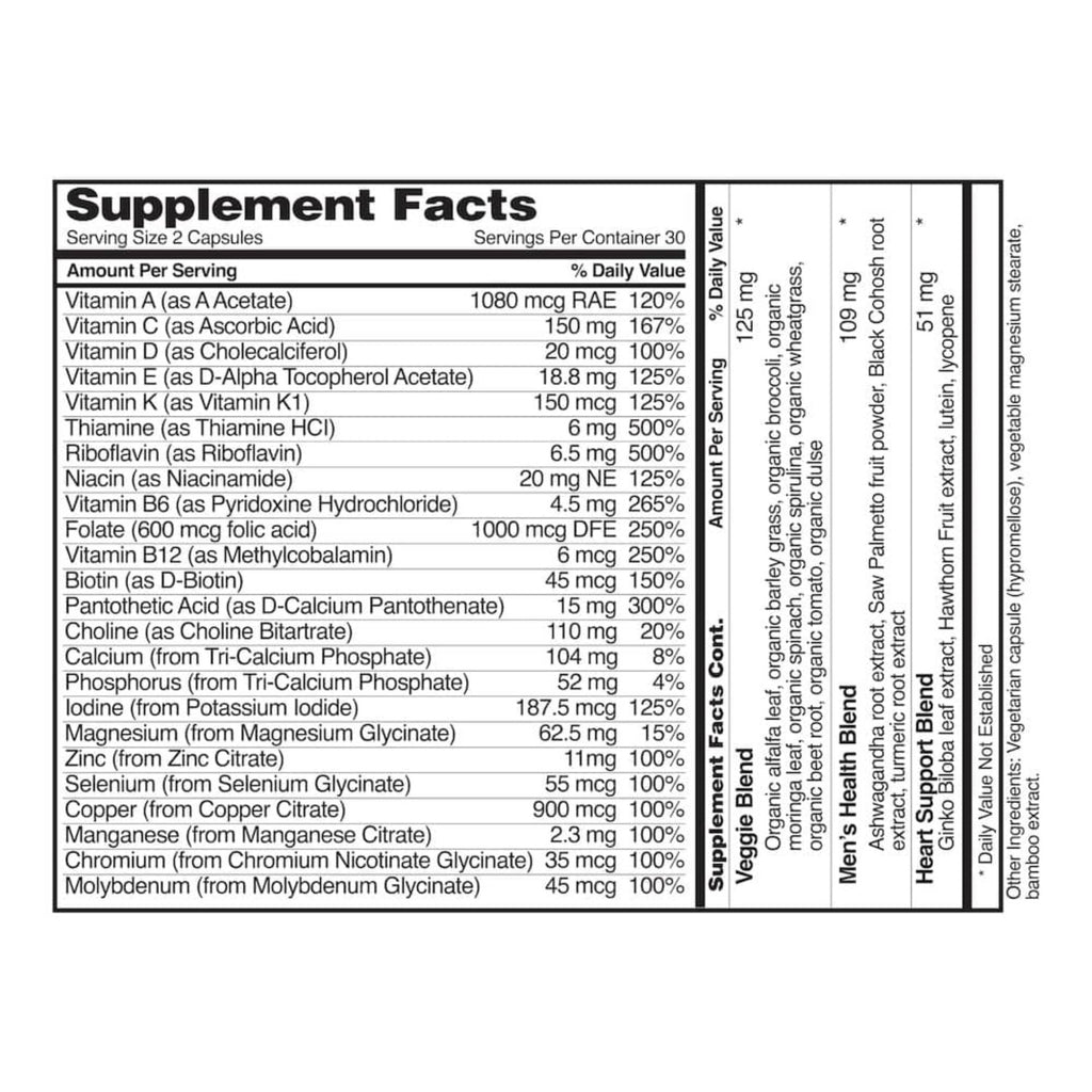 Snap Supplements Multivitamínico Diario para Hombre 60 Cápsulas Vegetales