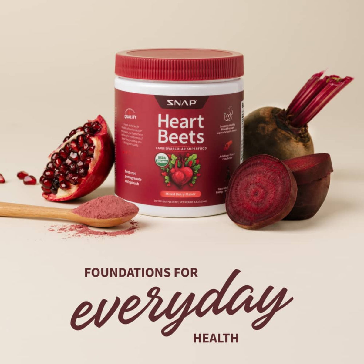 Snap Supplements Organic Heart Beets Polvo 250 g Bayas Mixtas
