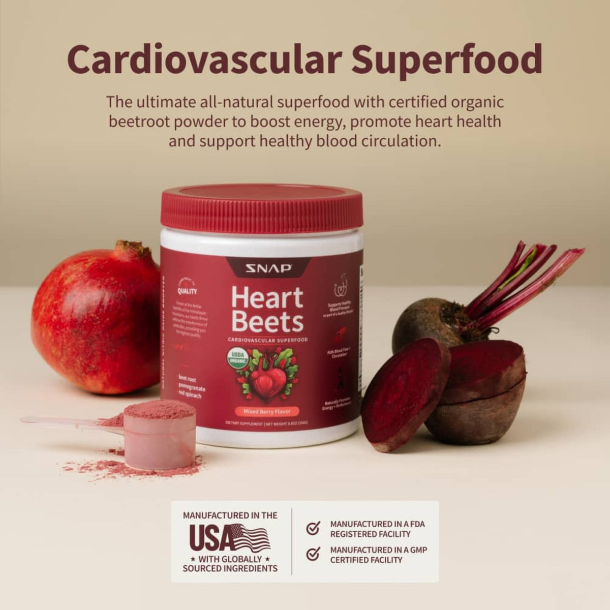 Snap Supplements Organic Heart Beets Polvo 250 g Bayas Mixtas
