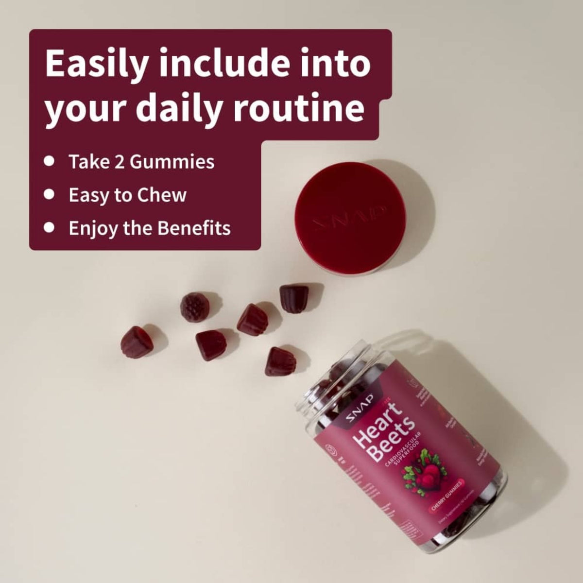 Snap Supplements Heart Beets sin Azúcar 60 Gomitas Cereza