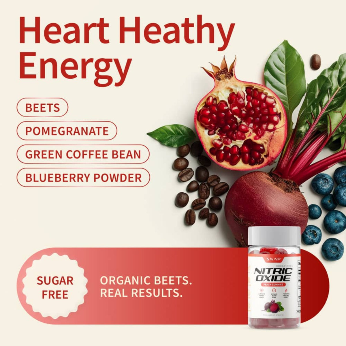 Snap Supplements Nitric Oxide Betabel sin Azúcar 60 Gomitas Durazno