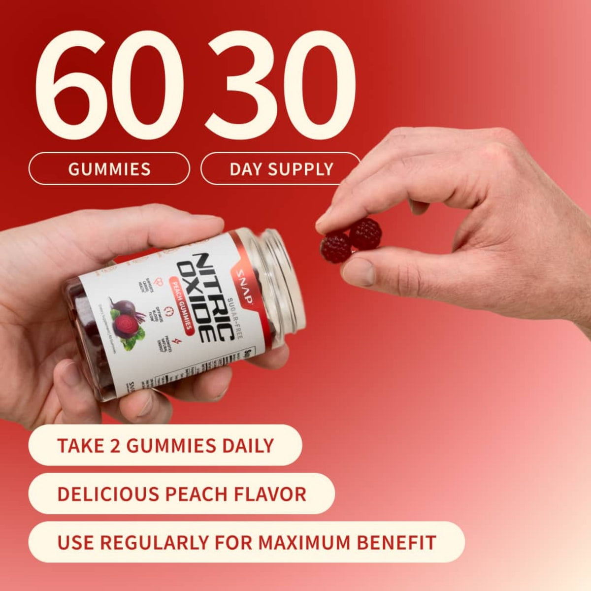 Snap Supplements Nitric Oxide Betabel sin Azúcar 60 Gomitas Durazno