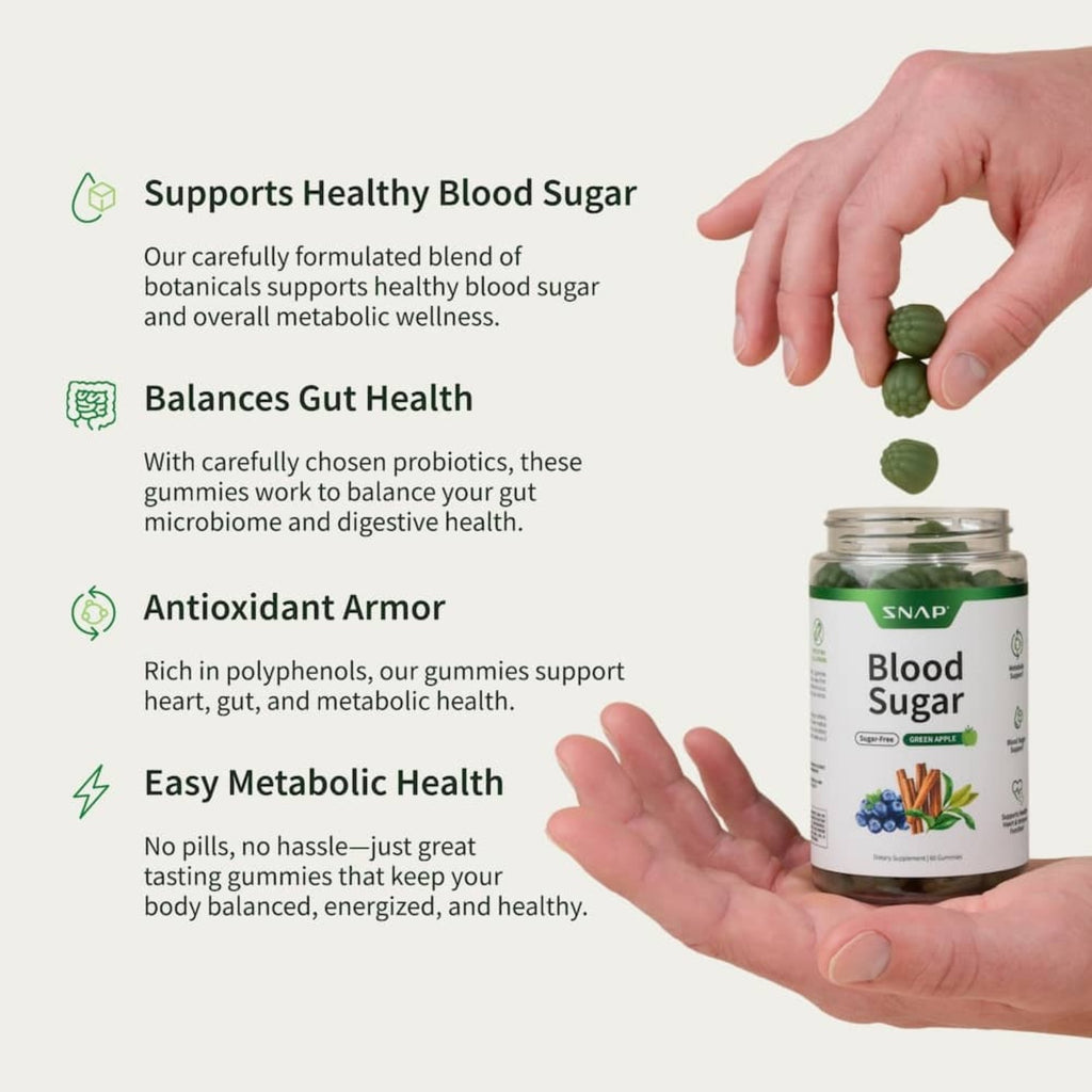 Snap Supplements Blood Sugar sin Azúcar 60 Gomitas Manzana Verde