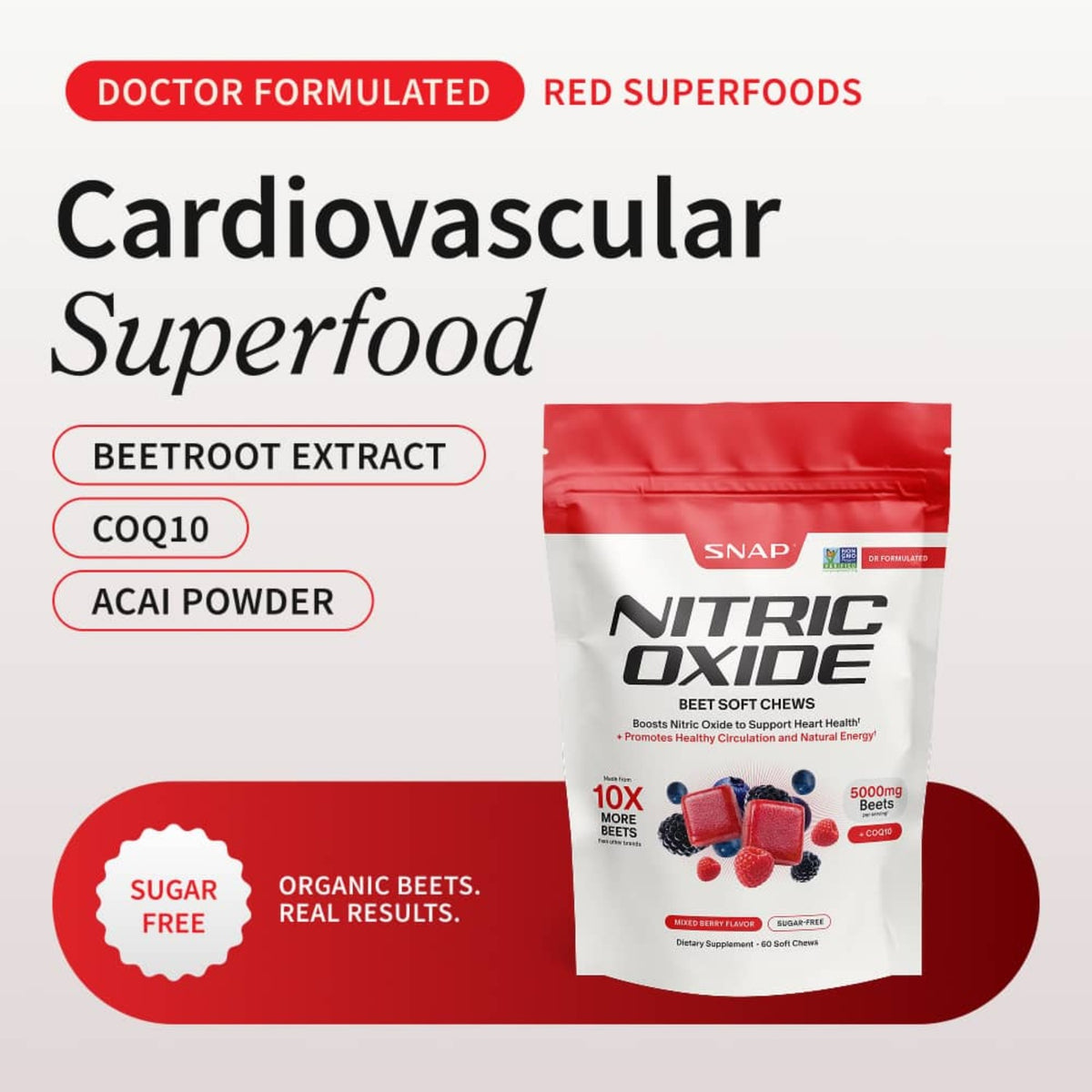 Snap Supplements Nitric Oxide Betabel 60 Tabletas Masticables Bayas