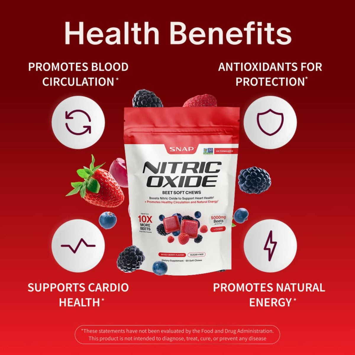 Snap Supplements Nitric Oxide Betabel 60 Tabletas Masticables Bayas
