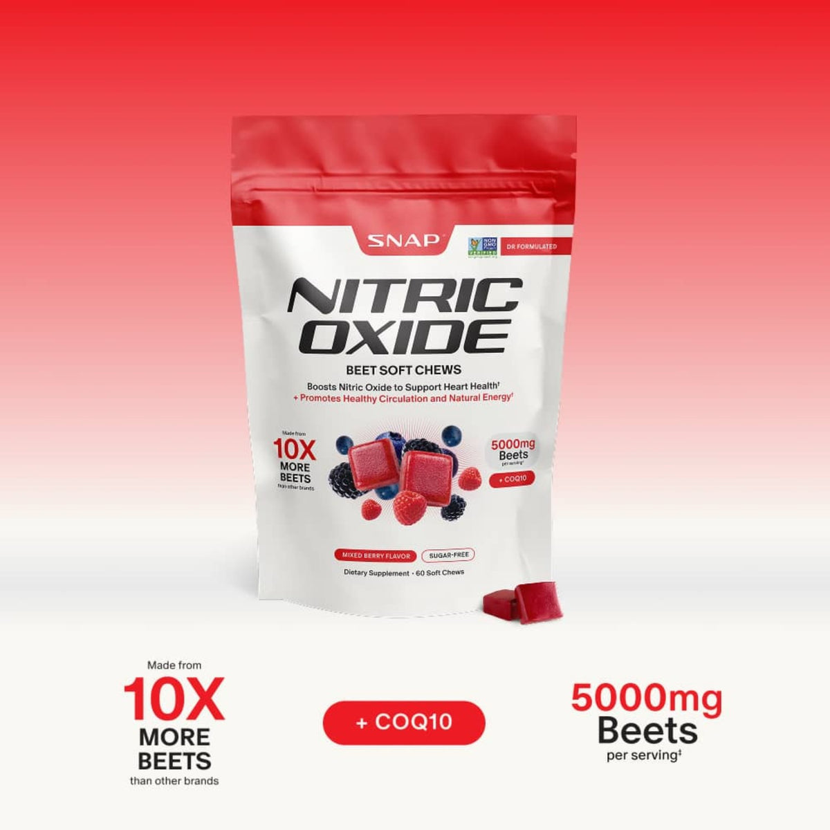 Snap Supplements Nitric Oxide Betabel 60 Tabletas Masticables Bayas
