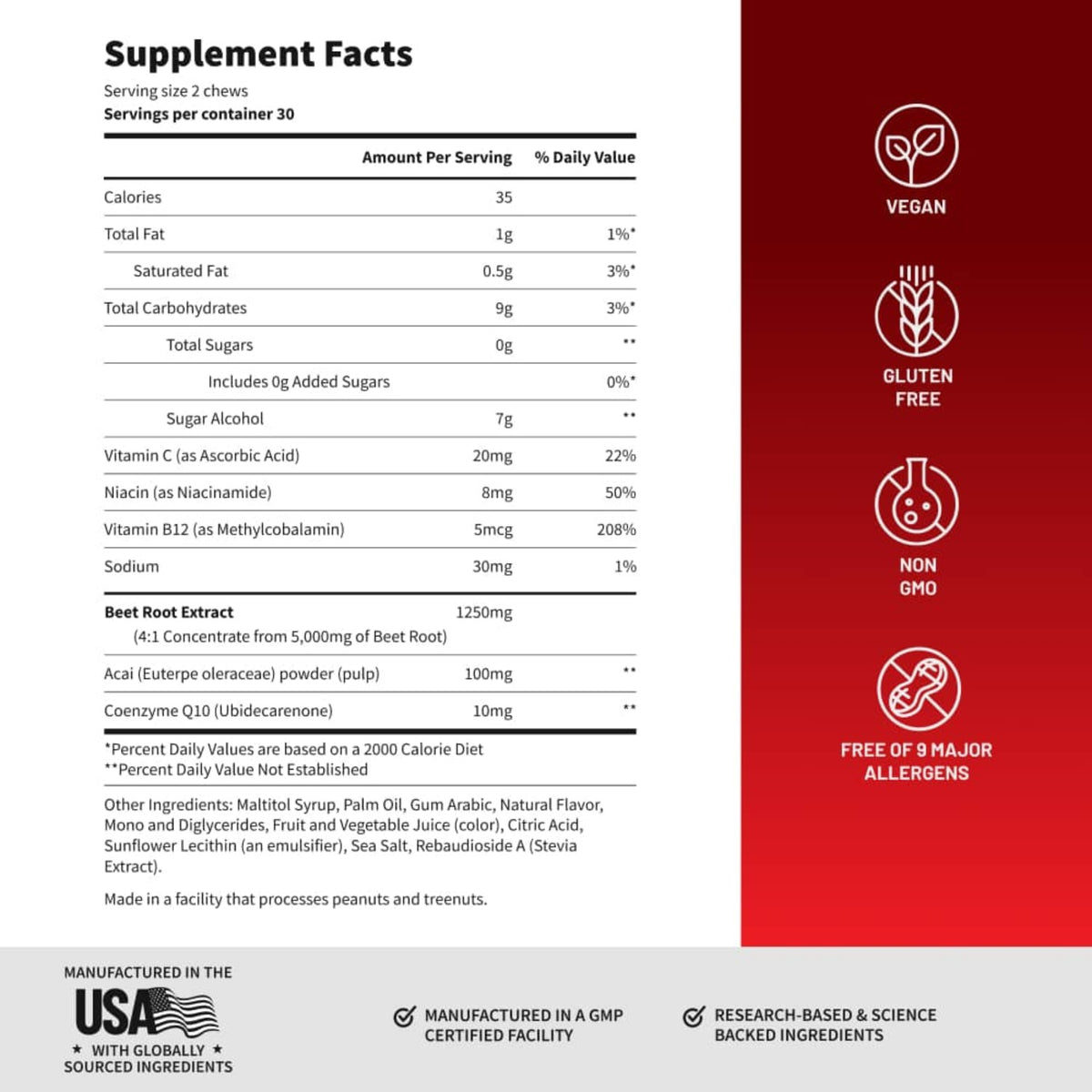Snap Supplements Nitric Oxide Betabel 60 Tabletas Masticables Bayas