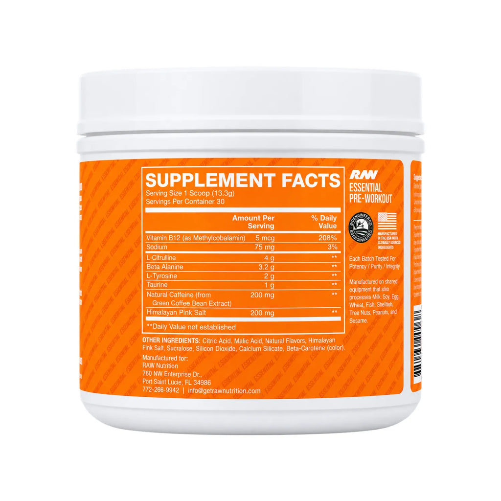RAW CBUM Essential Pre-Entreno 399 g / 30 Servicios | Energía, enfoque y rendimiento deportivo | 200 mg de cafeína por porción | Con L-Citrulina, Beta-Alanina, L-Tirosina y Taurina | Suplemento alimenticio