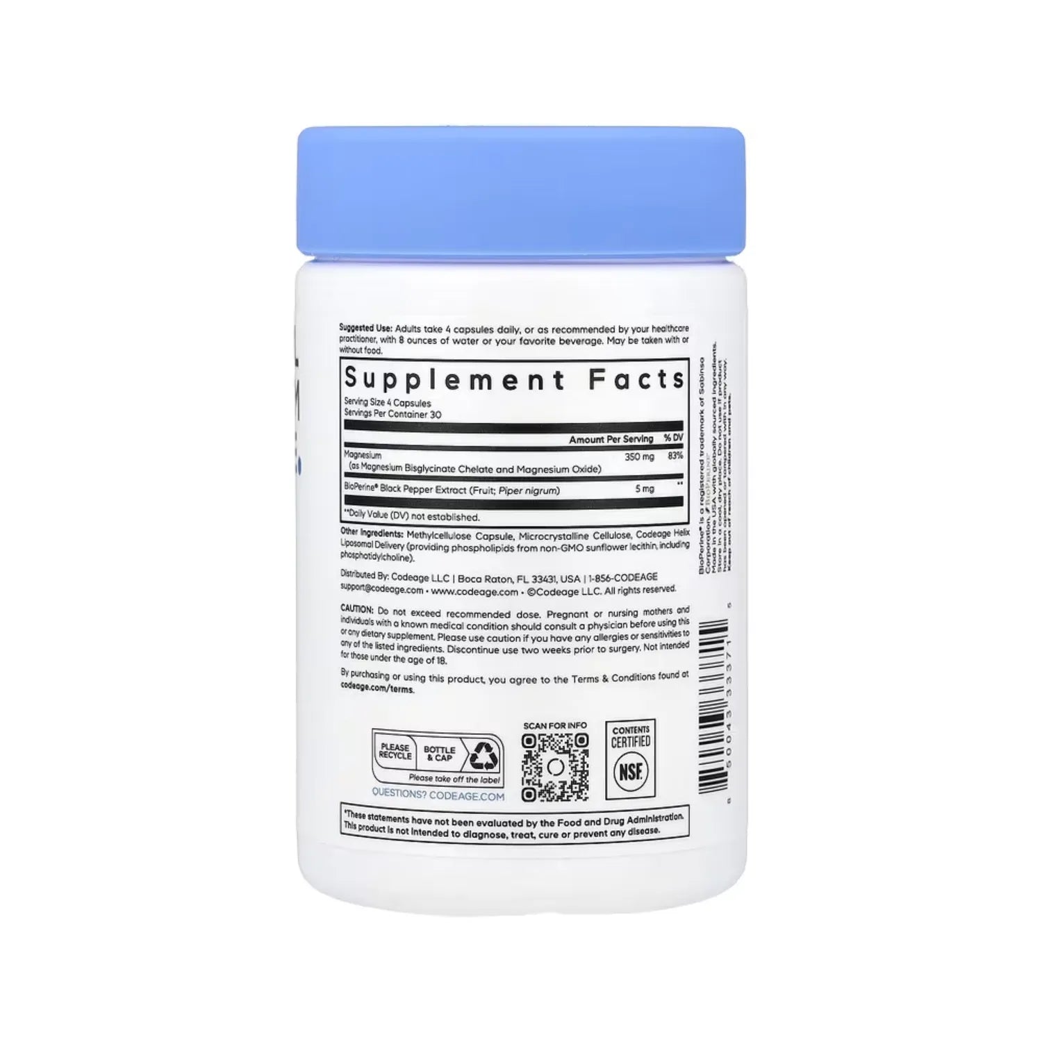 Codeage, Glicinato De Magnesio Liposomal, 120 Cápsulas Vegetales