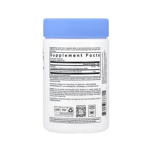 Codeage, Glicinato De Magnesio Liposomal, 120 Cápsulas Vegetales