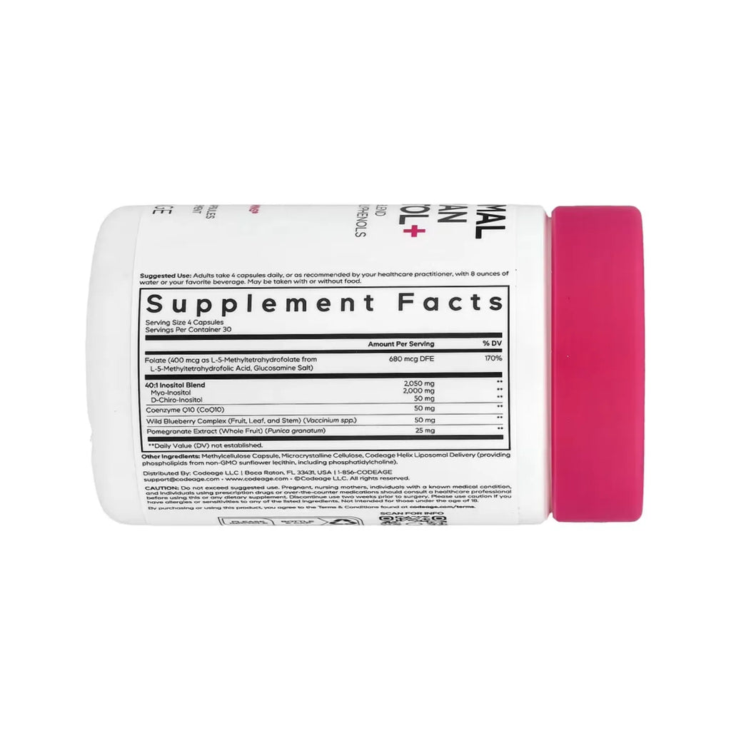 Codeage, Inositol Ovárico Liposomal + Folato, Coq10, Polifenoles, 120 Cápsulas Vegetales