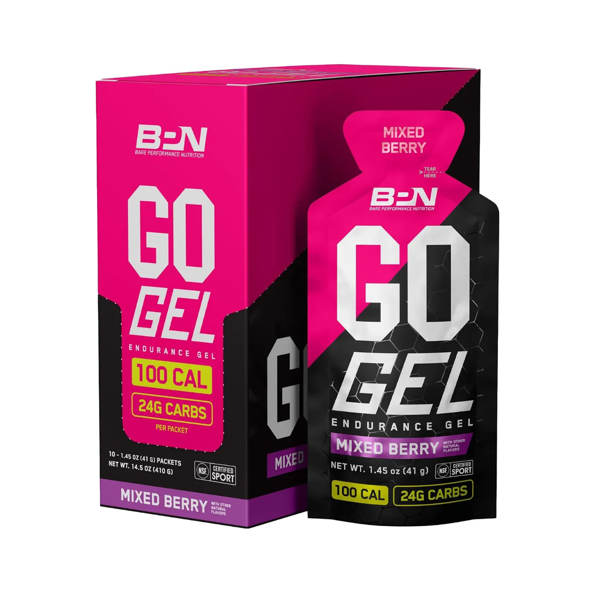 BPN Go Gel Energy | Gel Energético de Resistencia | 10 Piezas de 41 g | Sabor Mixed Berry