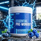 RAW CBUM Essential Pre-Entreno 399 g / 30 Servicios | Energía, enfoque y rendimiento deportivo | Sabor Blue Raspberry | 200 mg de cafeína por porción | Con L-Citrulina, Beta-Alanina, L-Tirosina y Taurina | Suplemento alimenticio