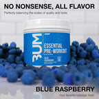 RAW CBUM Essential Pre-Entreno 399 g / 30 Servicios | Energía, enfoque y rendimiento deportivo | Sabor Blue Raspberry | 200 mg de cafeína por porción | Con L-Citrulina, Beta-Alanina, L-Tirosina y Taurina | Suplemento alimenticio