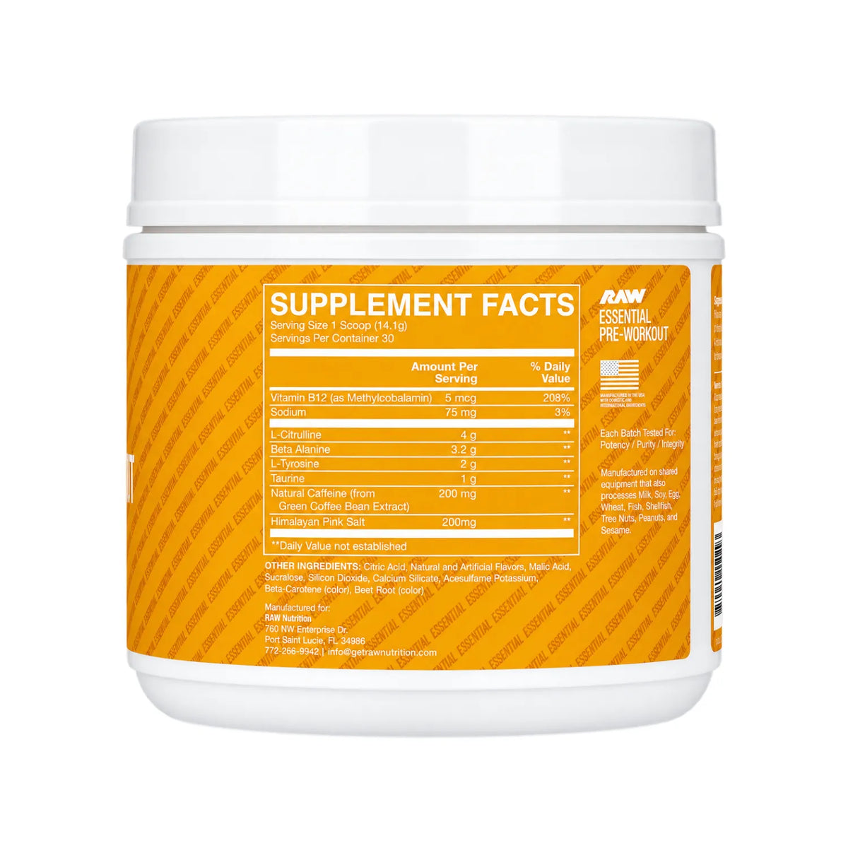 RAW CBUM Essential Pre-Entreno 399 g / 30 Servicios | Energía, enfoque y rendimiento deportivo | 200 mg de cafeína por porción | Con L-Citrulina, Beta-Alanina, L-Tirosina y Taurina | Suplemento alimenticio
