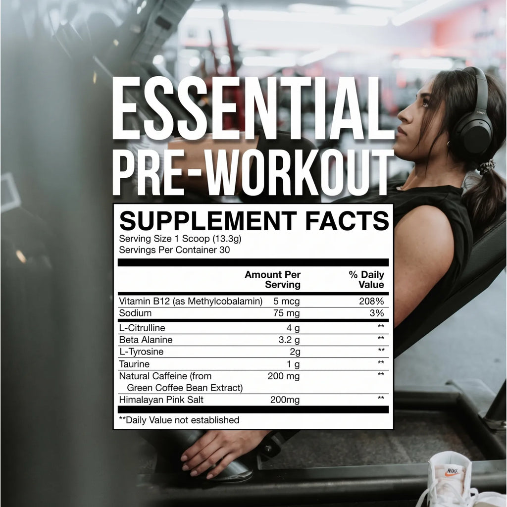 RAW CBUM Essential Pre-Entreno 399 g / 30 Servicios | Energía, enfoque y rendimiento deportivo | 200 mg de cafeína por porción | Con L-Citrulina, Beta-Alanina, L-Tirosina y Taurina | Suplemento alimenticio