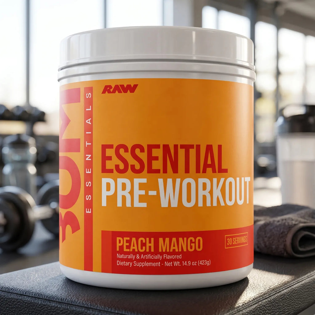 RAW CBUM Essential Pre-Entreno 399 g / 30 Servicios | Energía, enfoque y rendimiento deportivo | 200 mg de cafeína por porción | Con L-Citrulina, Beta-Alanina, L-Tirosina y Taurina | Suplemento alimenticio