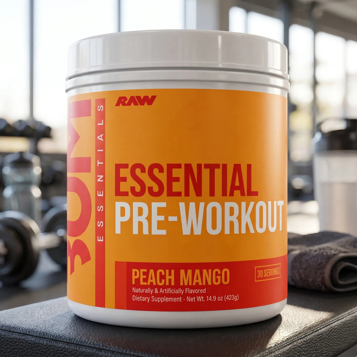 RAW CBUM Essential Pre-Entreno 399 g / 30 Servicios | Energía, enfoque y rendimiento deportivo | 200 mg de cafeína por porción | Con L-Citrulina, Beta-Alanina, L-Tirosina y Taurina | Suplemento alimenticio